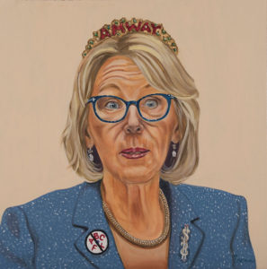 Trumped!, Betsy DeVos, oil on canvas, 24 x 24&quot;, 2017