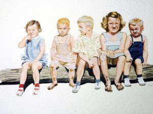Cousins on a Log, 12 x 16, watercolor, 2015